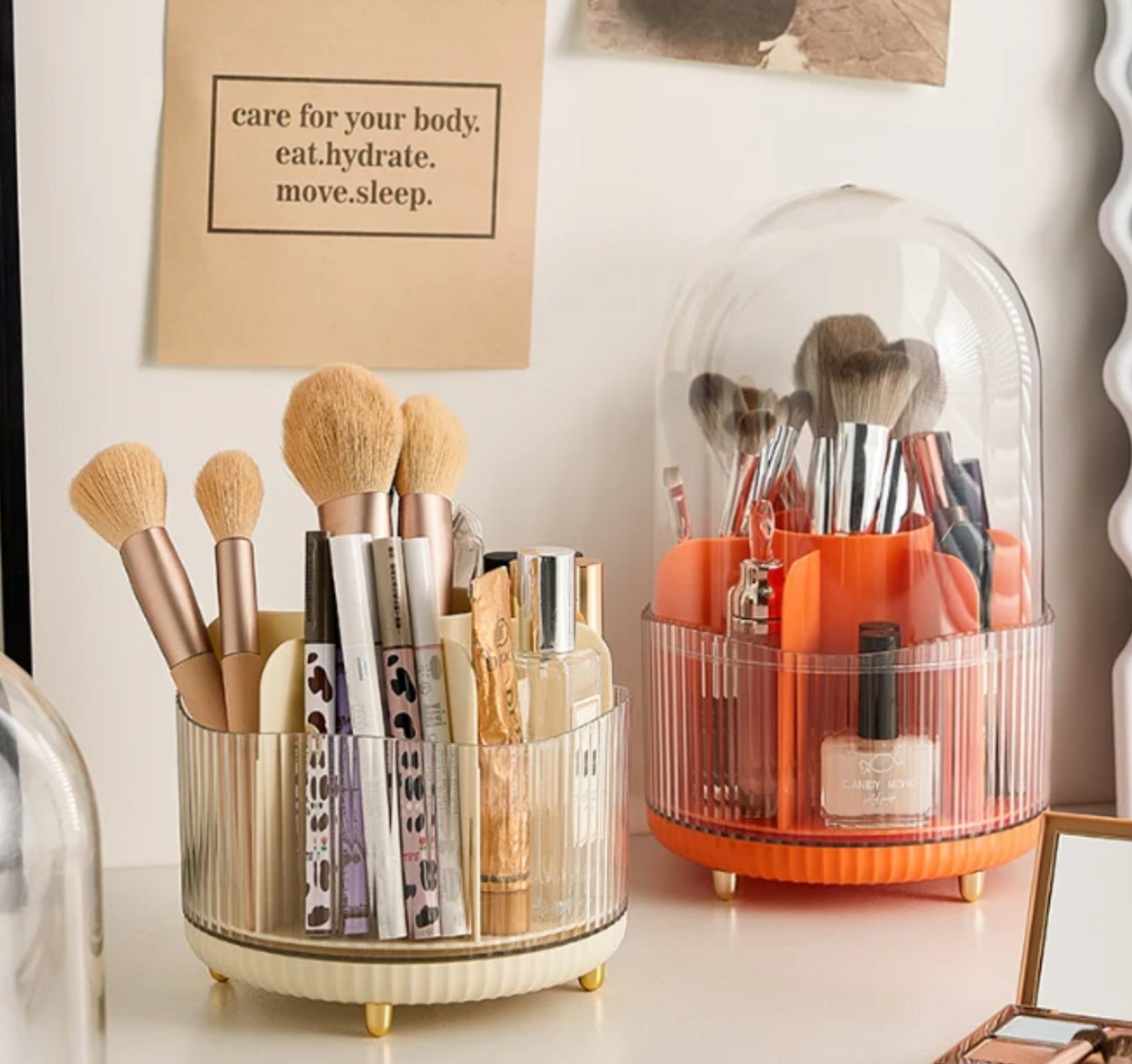 Make up brush storage bin
